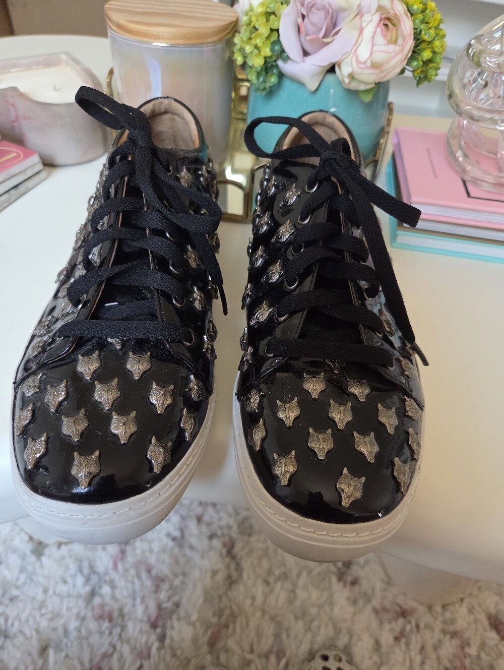 Jeffrey Campbell Black Metallic Fox-Embellished Patent Sneakers 9